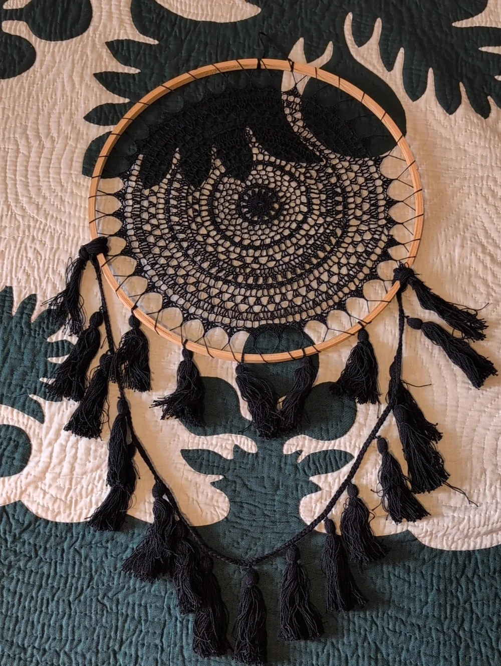 Black Crochet Dreamcatcher Wall Hanging - Home Bedding Accent Set Of 2